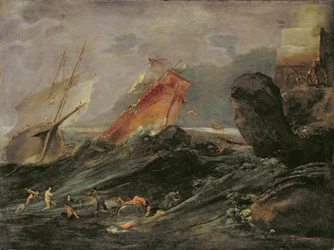 Schiffbruch an einer felsigen Küste, um 1645-50